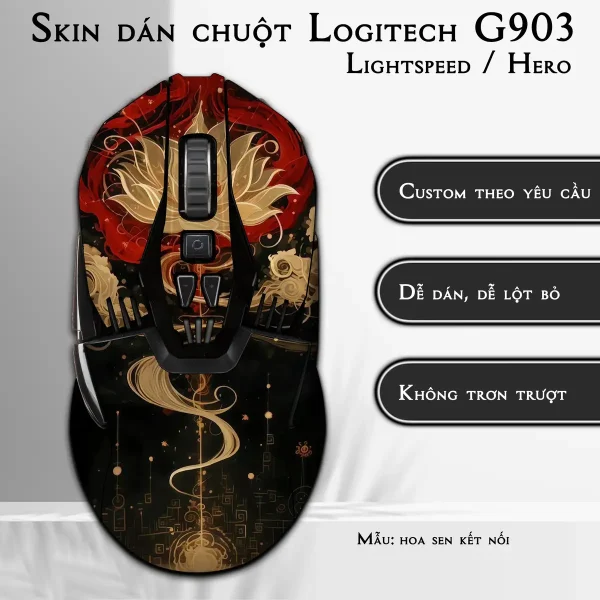 Skin dán chuột Logitech G903 mẫu hoa sen kết nối
