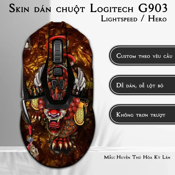 Skin dán chuột Logitech G903 mẫu Huyền Thú Hỏa Kỳ Lân