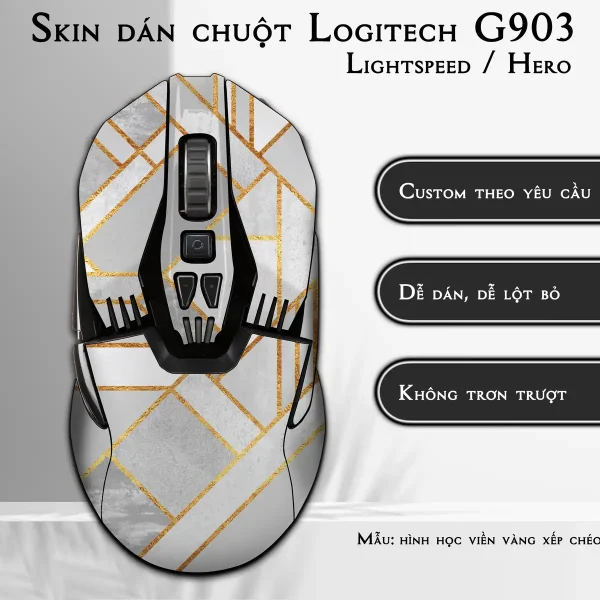 Skin dán chuột Logitech G903 mẫu hình học viền vàng xếp chéo