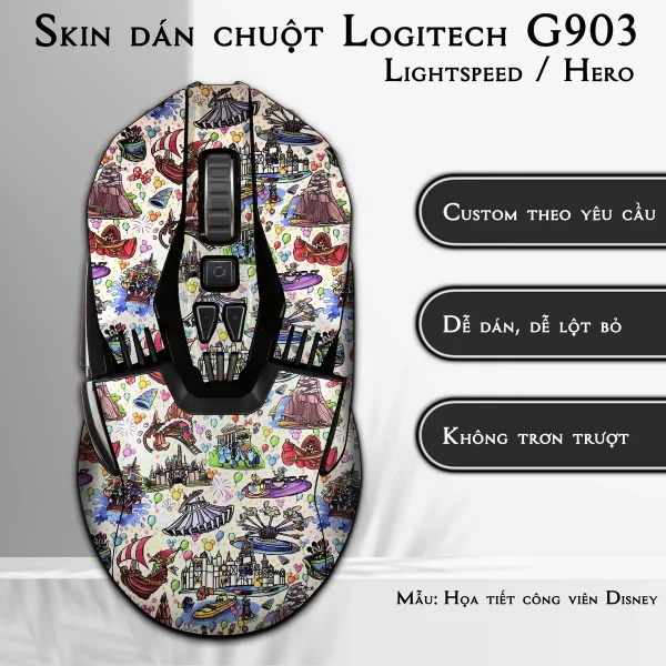 Skin dán chuột Logitech G903 mẫu Họa tiết công viên Disney
