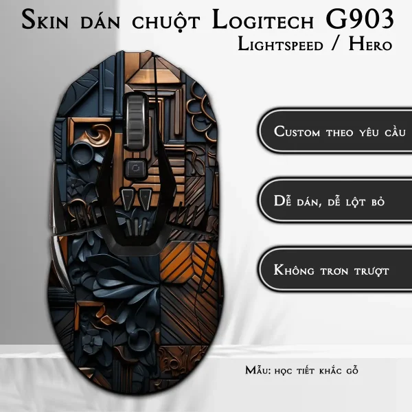 Skin dán chuột Logitech G903 mẫu học tiết khắc gỗ