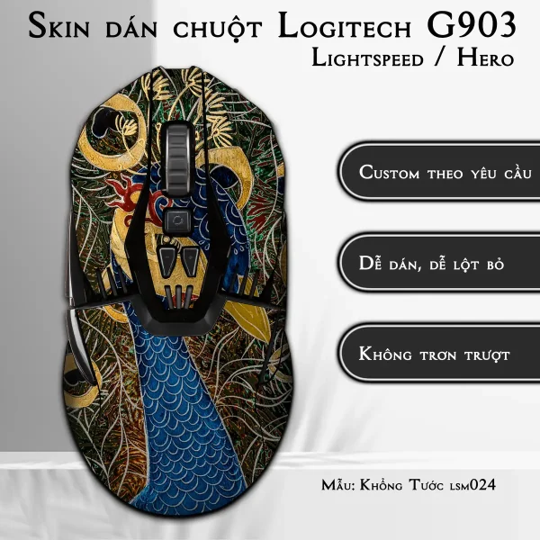 Skin dán chuột Logitech G903 mẫu Khổng Tước lsm024