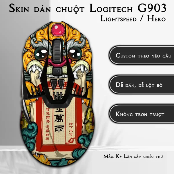 Skin dán chuột Logitech G903 mẫu Kỳ Lân cầm chiếu thư