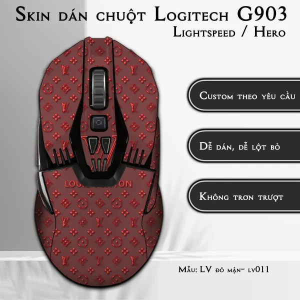 Skin dán chuột Logitech G903 mẫu LV đỏ mận- lv011