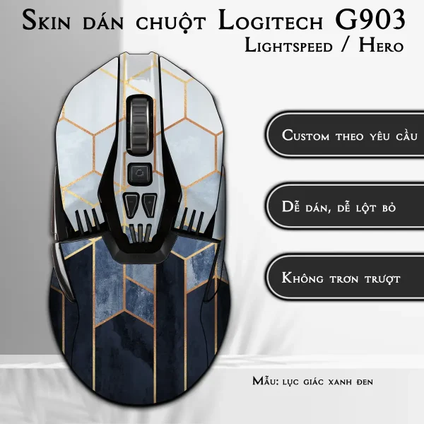 Skin dán chuột Logitech G903 mẫu lục giác xanh đen