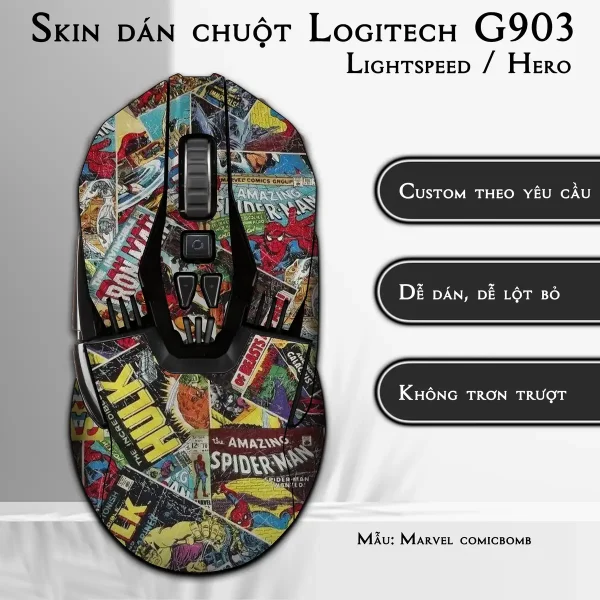 Skin dán chuột Logitech G903 mẫu Marvel comicbomb