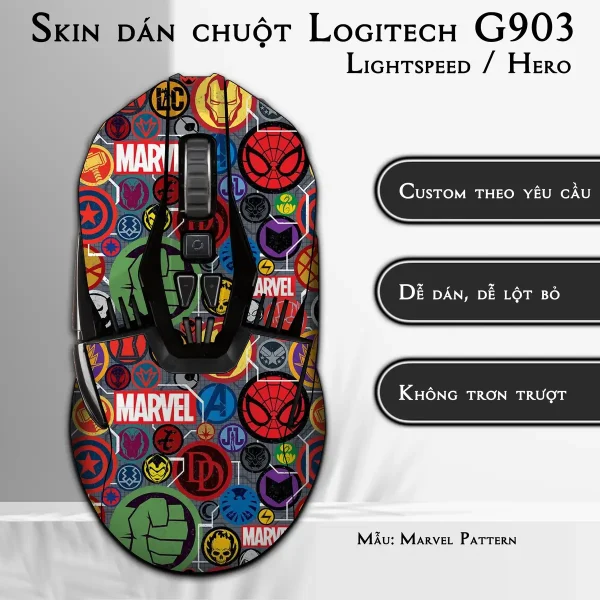 Skin dán chuột Logitech G903 mẫu Marvel Pattern