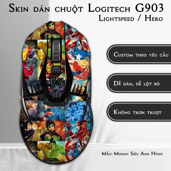 Skin dán chuột Logitech G903 mẫu Mosaic Siêu Anh Hùng