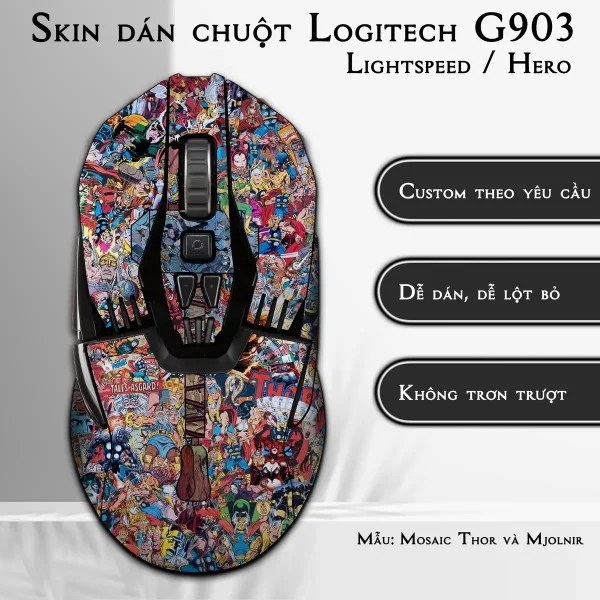 Skin dán chuột Logitech G903 mẫu Mosaic Thor và Mjolnir