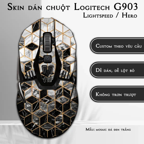 Skin dán chuột Logitech G903 mẫu mosaic đá đen trắng