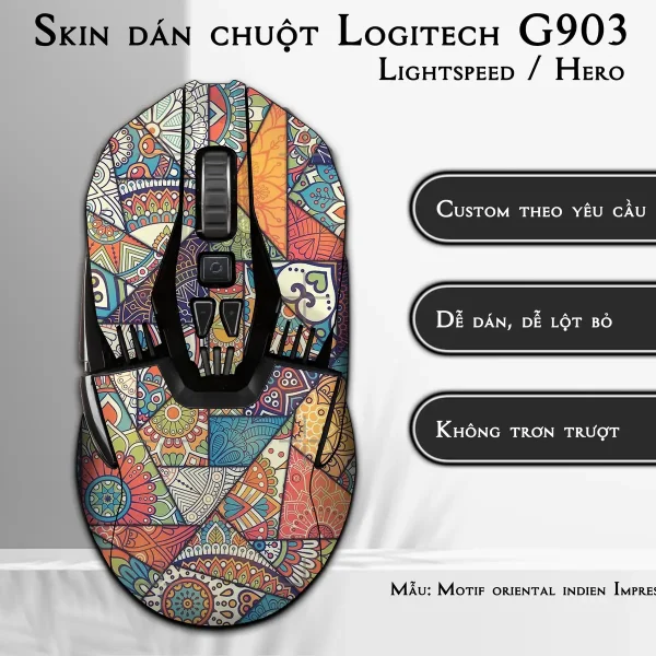 Skin dán chuột Logitech G903 mẫu Motif oriental indien Impression sur toile
