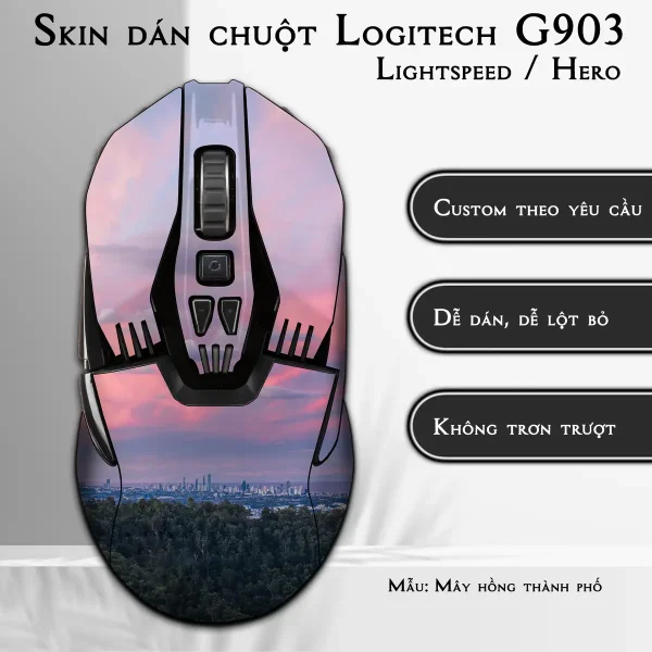 Skin dán chuột Logitech G903 mẫu Mây hồng thành phố