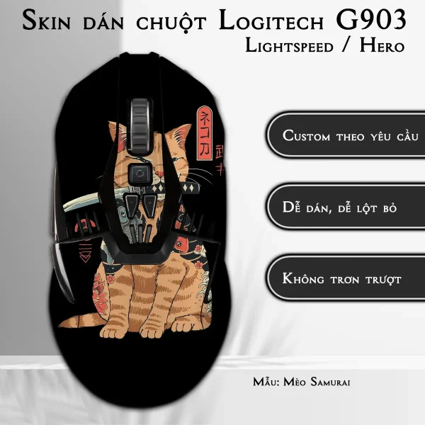 Skin dán chuột Logitech G903 mẫu Mèo Samurai
