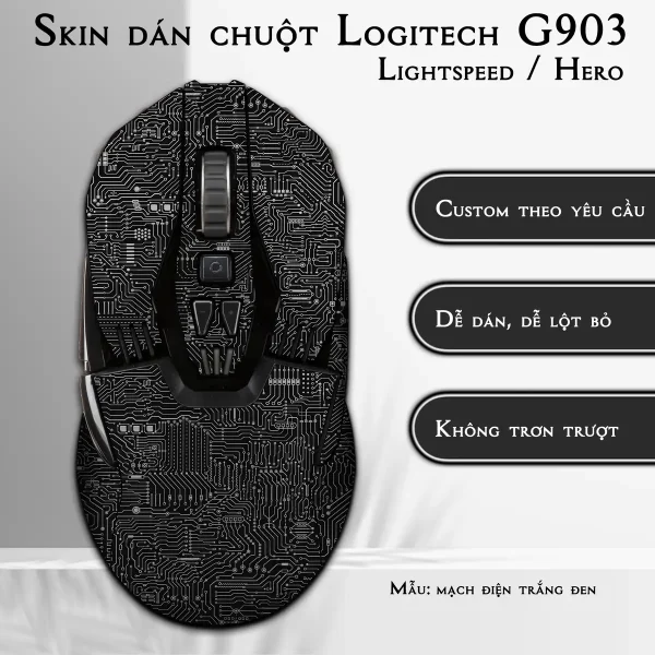 Skin dán chuột Logitech G903 mẫu mạch điện trắng đen
