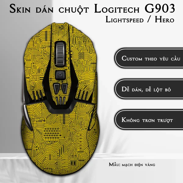Skin dán chuột Logitech G903 mẫu mạch điện vàng