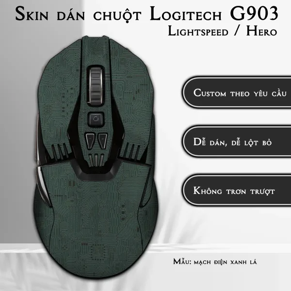 Skin dán chuột Logitech G903 mẫu mạch điện xanh lá