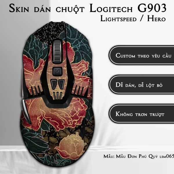 Skin dán chuột Logitech G903 mẫu Mẫu Đơn Phú Quý lsm065