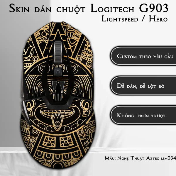 Skin dán chuột Logitech G903 mẫu Nghệ Thuật Aztec lsm034