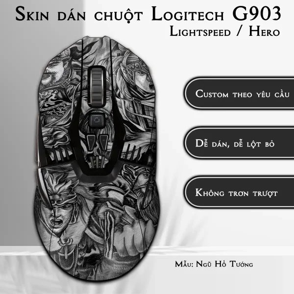 Skin dán chuột Logitech G903 mẫu Ngũ Hổ Tướng