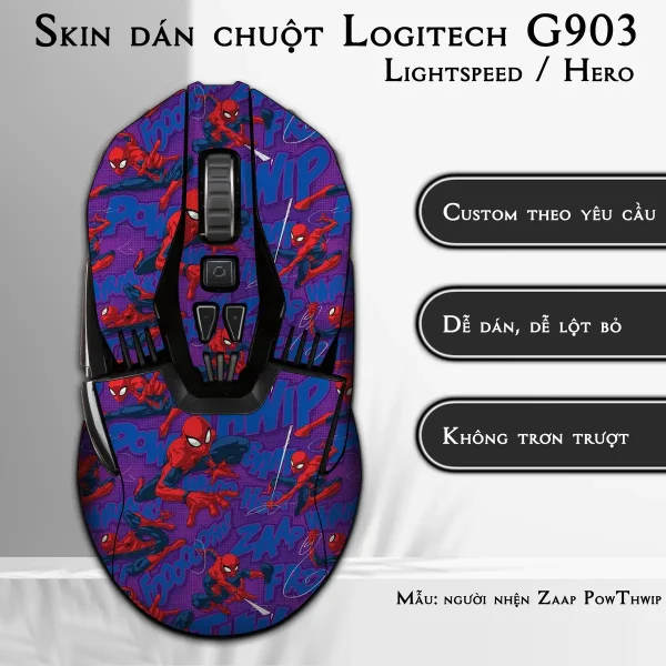 Skin dán chuột Logitech G903 mẫu người nhện Zaap PowThwip