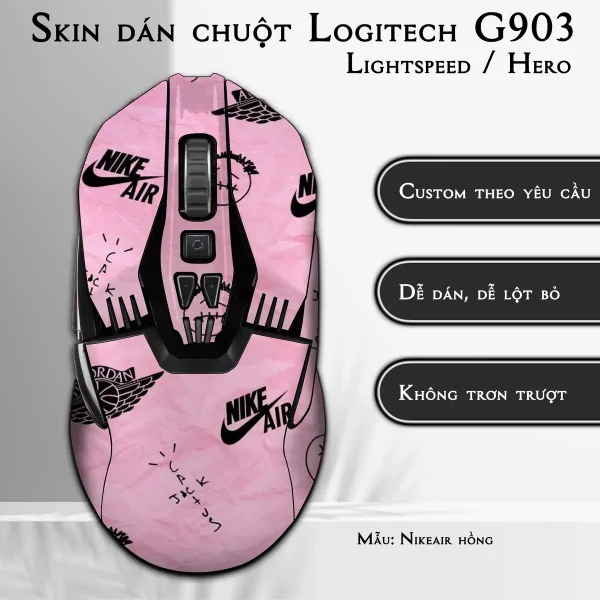Skin dán chuột Logitech G903 mẫu Nikeair hồng