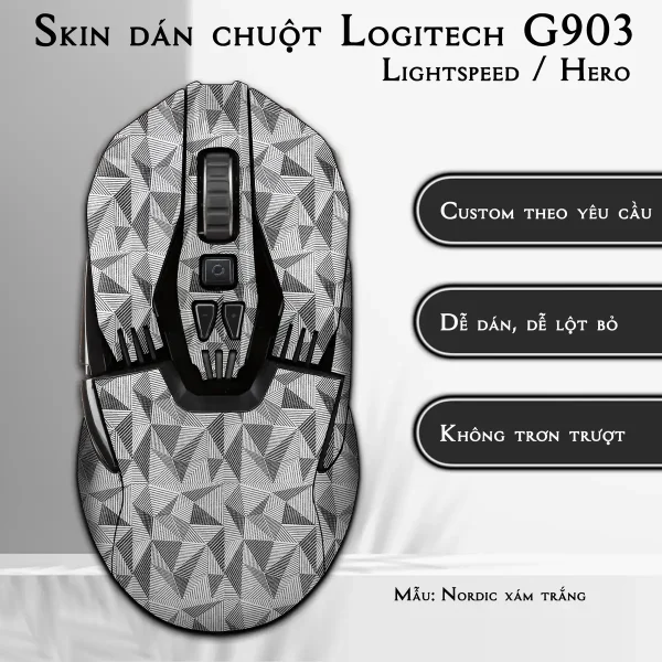 Skin dán chuột Logitech G903 mẫu Nordic xám trắng