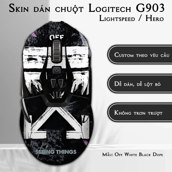 Skin dán chuột Logitech G903 mẫu Off White Black Dope