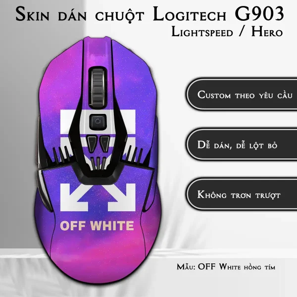 Skin dán chuột Logitech G903 mẫu OFF White hồng tím