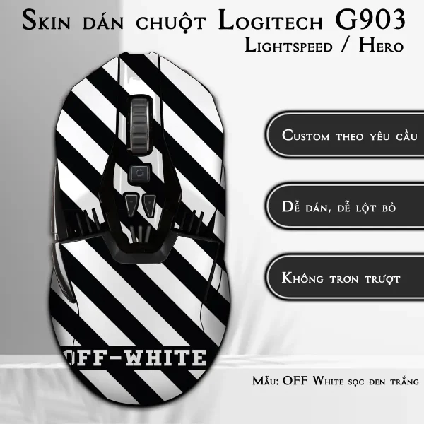 Skin dán chuột Logitech G903 mẫu OFF White sọc đen trắng