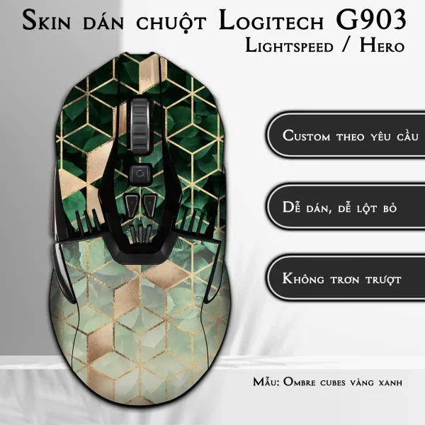 Skin dán chuột Logitech G903 mẫu Ombre cubes vàng xanh