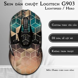 Skin dán chuột Logitech G903 mẫu Ombre cubes xanh hồng
