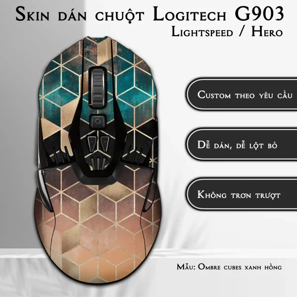 Skin dán chuột Logitech G903 mẫu Ombre cubes xanh hồng