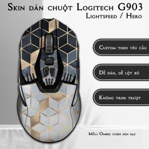 Skin dán chuột Logitech G903 mẫu Ombre cubes đen bạc