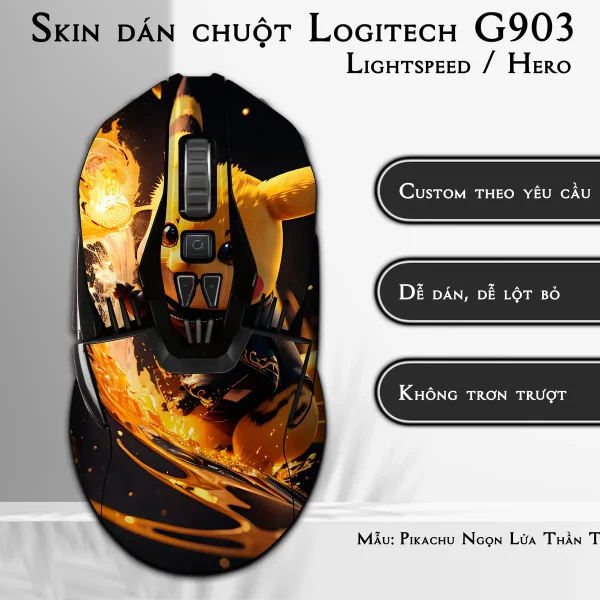 Skin dán chuột Logitech G903 mẫu Pikachu Ngọn Lửa Thần Tốc