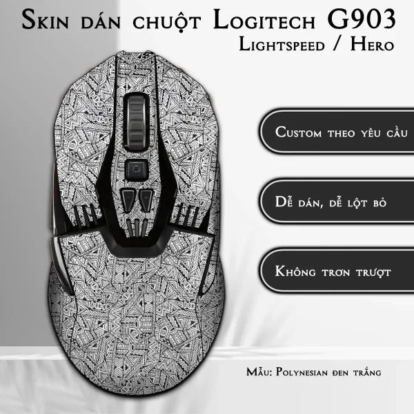 Skin dán chuột Logitech G903 mẫu Polynesian đen trắng