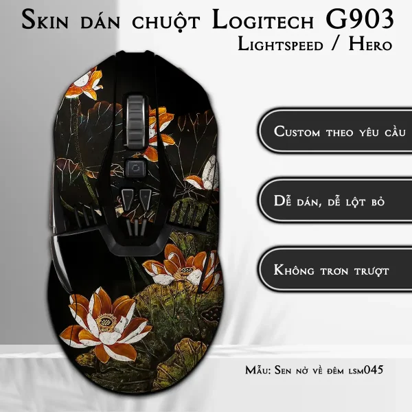 Skin dán chuột Logitech G903 mẫu Sen nở về đêm lsm045
