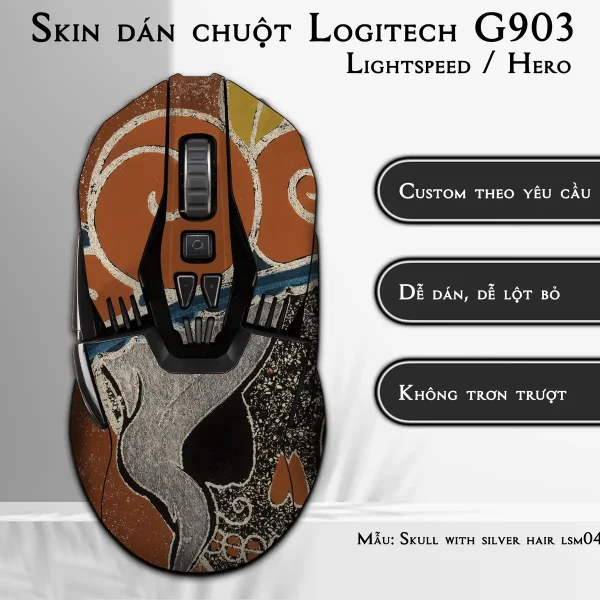 Skin dán chuột Logitech G903 mẫu Skull with silver hair lsm046