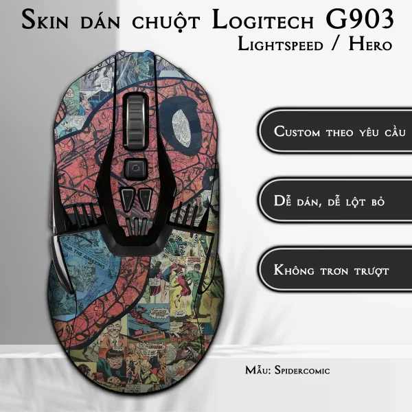 Skin dán chuột Logitech G903 mẫu Spidercomic