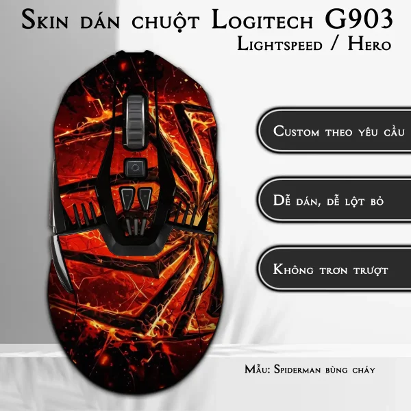 Skin dán chuột Logitech G903 mẫu Spiderman bùng cháy