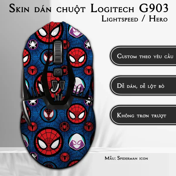 Skin dán chuột Logitech G903 mẫu Spiderman icon