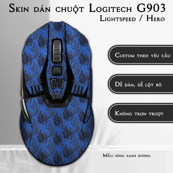 Skin dán chuột Logitech G903 mẫu sóng xanh dương
