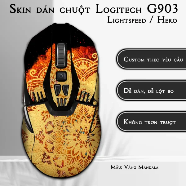 Skin dán chuột Logitech G903 mẫu Vàng Mandala