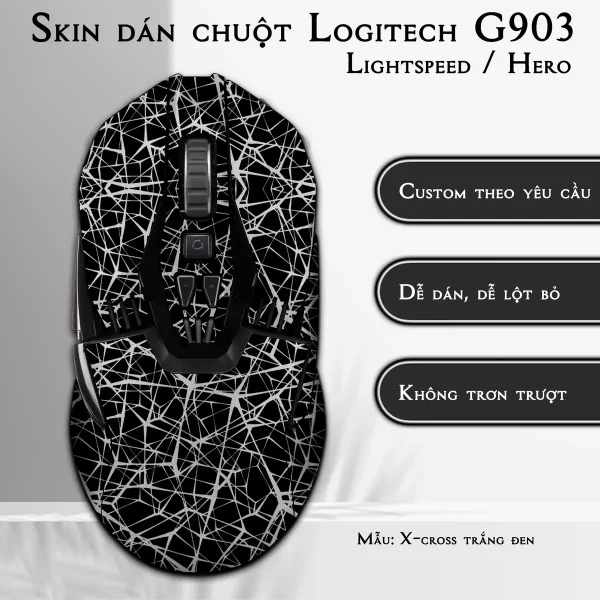 Skin dán chuột Logitech G903 mẫu X-cross trắng đen