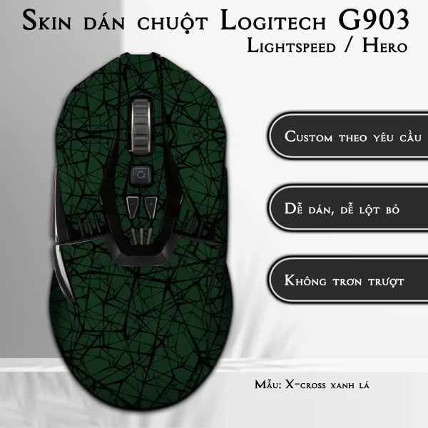 Skin dán chuột Logitech G903 mẫu X-cross xanh lá