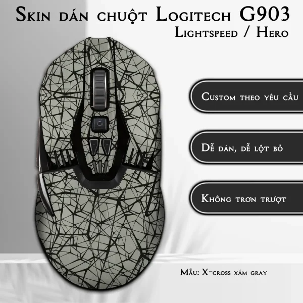 Skin dán chuột Logitech G903 mẫu X-cross xám gray