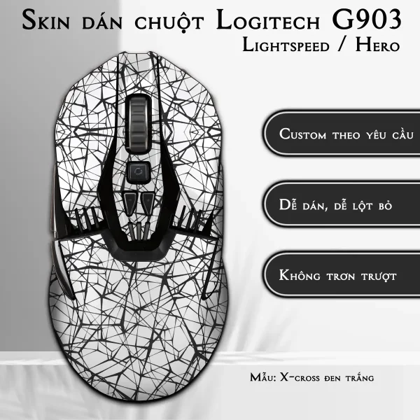 Skin dán chuột Logitech G903 mẫu X-cross đen trắng