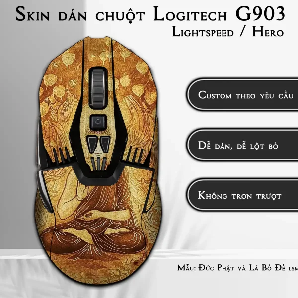 Skin dán chuột Logitech G903 mẫu Đức Phật và Lá Bồ Đề lsm057