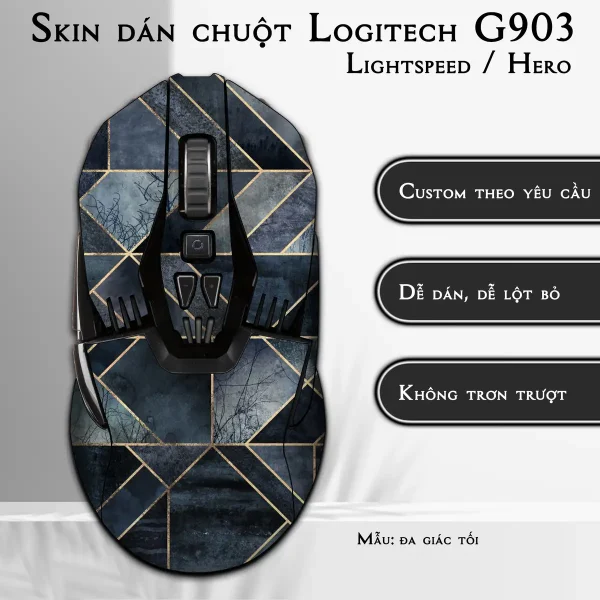 Skin dán chuột Logitech G903 mẫu đa giác tối