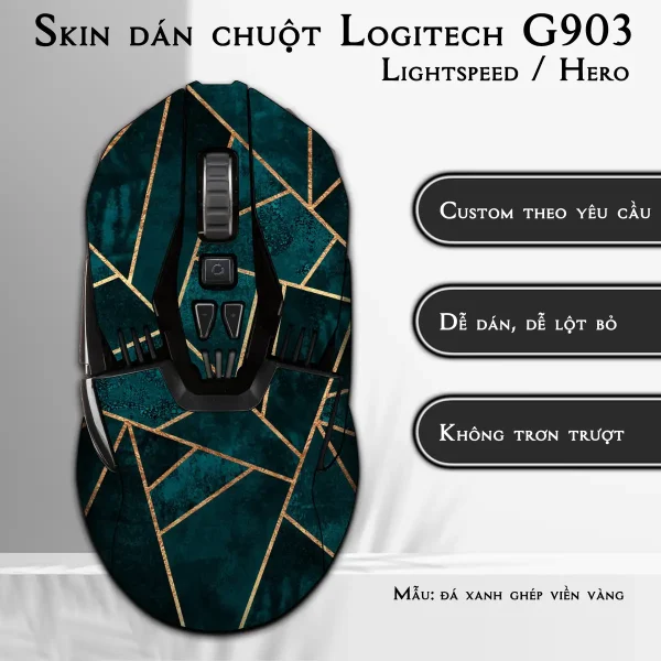 Skin dán chuột Logitech G903 mẫu đá xanh ghép viền vàng