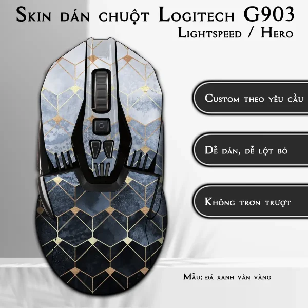 Skin dán chuột Logitech G903 mẫu đá xanh vân vàng